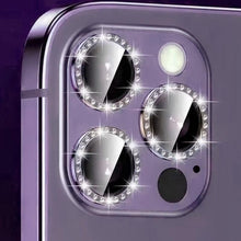将图片加载到图库查看器，Glitter Diamond Rhinestones Metal Ring Camera Tempered Glass For iPhone 11 12 13 14 Pro Max Mini Plus Lens Protector Full Cover 9H Tempered Glass Camera Lens Protector Metal Single Ring Full Coverage Camera Lens Protector
