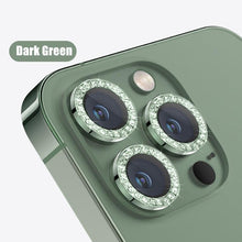 将图片加载到图库查看器，Glitter Diamond Rhinestones Metal Ring Camera Tempered Glass For iPhone 11 12 13 14 Pro Max Mini Plus Lens Protector Full Cover 9H Tempered Glass Camera Lens Protector Metal Single Ring Full Coverage Camera Lens Protector

