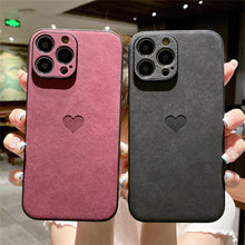 将图片加载到图库查看器，Cute Love Heart Leather Phone Case Soft Shockproof Case for Women Fashion Love Heart Leather Phone Case For iPhone 13 12 11 Pro Max X XR XS Max Camera Protection Soft Back Phone Cover For Couples

