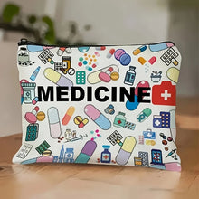 Load image into Gallery viewer, Medicine-Themed Cosmetic Travel Bag - Foldable Zippered Makeup Organizer, Gift for Healthcare Professionals, Cosmetic Bag
