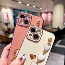 Load image into Gallery viewer, Luxury Love Heart Elegant Sparkle Case With Chain Bracelet Strap Soft Protective Bumper Cover Compatible with iPhone  Bracelet soft case for iPhone 12 Pro Max 11 pro max X XS XR 7 8 Plus Stylish Phone Cover
