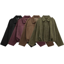 Load image into Gallery viewer, Women’s Suede Bomber Jacket – Cropped Racing Style
