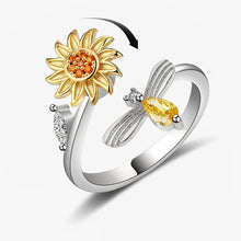 Load image into Gallery viewer, Anti-Stress Spinner Ring for Women – 18K Gold Plated Stainless Steel Fidget Ring with Sunflower &amp; Star Design, Anxiety Relief Jewelry Gift
