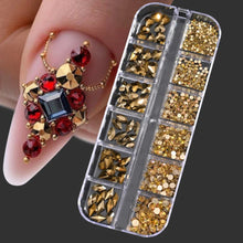 Load image into Gallery viewer, 12 Grids Mixed Nail Rhinestones - SS6-SS30 Flat-Back Glass Gems for Nail Art
