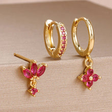 Load image into Gallery viewer, 3PCS Zircon Flower Dangle Earrings – Orange &amp; Blue Stainless Steel Set
