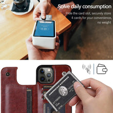 Load image into Gallery viewer, Luxury Leather Cover For iPhone 14 12 13 Mini 11 Pro XR XS Max 6 6s 7 8 Plus 5 5s Wallet Phone Card Slot Flip PU Leather Kickstand Card Slots Case Double Magnetic Clasp Durable Shockproof Cover For iPhone

