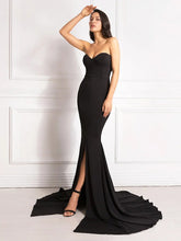 Load image into Gallery viewer, Sexy Strapless Long Black Maxi Dress Front Slit Bare Shoulder Red Women's Evening Summer Night Gown Party Maternity Dresses

