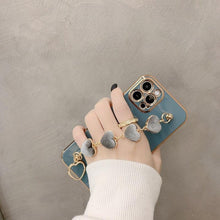 Load image into Gallery viewer, Luxury Women Silicone Phone Case Cover With Wrist Chain Bracelet for iPhone  Wristband Bracelet Hand Holder Cover for iPhone 13 12 11 Pro Max plating Case Heart Chain Cases for iPhone 7 8 Plus XR XS Max X
