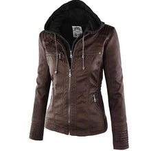 Load image into Gallery viewer, 2022 Fashion Winter Faux Leather Jacket Women's Basic Jackets Hooded Black Slim Motorcycle Jacket Women Coats Female jaqueta
