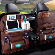 Load image into Gallery viewer, Car Seat Back Organizer with Foldable Table Tray – PU Leather Storage

