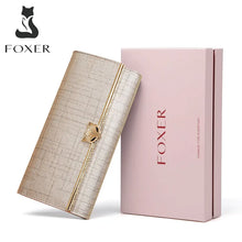 Load image into Gallery viewer, FOXER Brand Women's Split Leather Long Wallet Lady Luxury Clutch Bags Coin Purse Female Fashion Credit Card Holder Festival Gift
