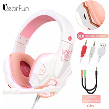 Load image into Gallery viewer, QearFun New Pink Headphones for PC Girls Gaming Wired Headset with Microphone Gamer for PS4 Windows XP/7/8/10 Laptop Phone
