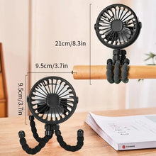 Load image into Gallery viewer, Multifunctional Stroller Mini Fan with USB Charging &amp; Phone Holder
