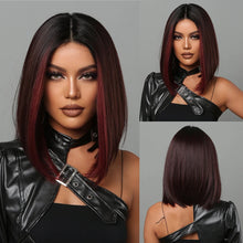 将图片加载到图库查看器，Short Straight Synthetic Wigs for Women Blonde to Brown Ombre Bob Wigs with Bangs Daily Cosplay Party Heat Resistant Fake Hair
