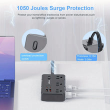 Load image into Gallery viewer, Ultra-Thin Surge Protector Power Strip — 6 Outlets + 4 USB Ports, 5ft Extension Cord | Flat Plug Wall Mount Adapter for Home &amp; Office

