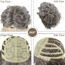 Load image into Gallery viewer, Short Curly Wigs for Women Synthetic Hair Grey Wig with Side Bangs Ombre Color Gray Wigs for Lady Dress Up Costume Party Cosplay
