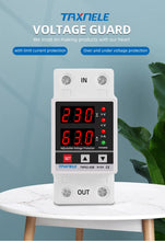 Load image into Gallery viewer, Dual Display 40A 63A 230V Din Rail Adjustable digital Over Under Voltage Relay Surge Protector  Limit Over Current Protection
