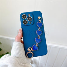 Load image into Gallery viewer, Soft Silicone Love Heart Chain Luxury Soft Flexible with Love Heart Chain Bracelet Hand Strap Girly Women Protective Cover for iPhone Wrist Bracelet Phone Case For iPhone 12 13 14 Pro Max Mini 11 Pro Max X XS Max XR 7 8 Plus
