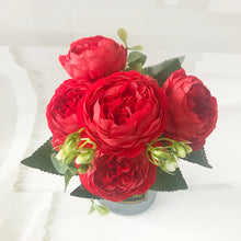 Load image into Gallery viewer, 30cm Rose Pink Silk Peony Artificial Flowers Bouquet 5 Big Head and 4 Bud Cheap Fake Flowers for Home Wedding Decoration indoor
