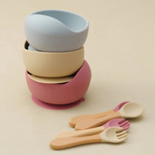 将图片加载到图库查看器，Mamaplan 3PCS Baby Silicone Feeding Set Suction Bowl Spoon Fork
