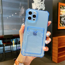 将图片加载到图库查看器，Transparent Card Slot Holder Case for iPhone 13 11 12 14 Pro Max Mini Clear Shockproof Soft Wallet Cover Clear Phone Case with Card Holder Slim Protective Soft Shock Absorbing Case with Card Holder

