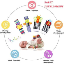 将图片加载到图库查看器，4 PCS Baby Rattle Toy Set Soft Animal Socks &amp; Wrist Straps for Newborns 0–12 Months Educational Plush Toys
