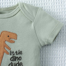 Load image into Gallery viewer, 3PCS Baby Bodysuit Set for Boys | Summer Short Sleeve Cotton Romper with Cartoon Dinosaur &amp; Stripe Designs
