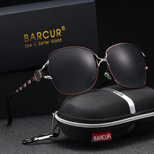Load image into Gallery viewer, BARCUR Women’s Polarized Sunglasses – Oversized Elliptical Black Frame UV400 Protection Outdoor Fashion Mirror Leg Design High Quality Trendy Style Sunglasses for Travel Driving &amp; Summer Apparel
