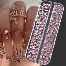 Load image into Gallery viewer, 12 Grids Mixed Nail Rhinestones - SS6-SS30 Flat-Back Glass Gems for Nail Art

