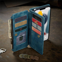 Load image into Gallery viewer, Vintage Card Holder Leather Wallet Case for iPhone 11 12 13 14 Pro Max Mini XR XS Max 8 7 6s Plus SE Storage Pocket Cover Flip Case PU Leather Protective Case With Magnetic Closure
