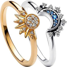 Load image into Gallery viewer, 2pc/set Summer Couple Ring Set Sky Blue Sparkling Moon and Sun Ring 2023 New Women's Stackable Finger Set Engagement Jewelry
