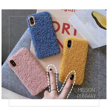Load image into Gallery viewer, Fashion Teddy Plush Soft Phone Case for iPhone 13 12 11 Pro Max XS Max XR X SE Furry fluffy Warm Cover for iPhone 6 7 8 Plus Furry Plush Design Soft Silicone Bumper Fashion Fluffy Fur Warm Protective Back Cover
