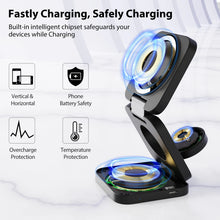 Load image into Gallery viewer, KUXIU 3 in 1 15W Fast Magnetic Wireless Charging Station for iPhone14 13 12 Pro/Max,Apple Watch, AirPods 3/2,Foldable Phone Hold
