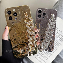 Load image into Gallery viewer, Luxury Gold Plating Electroplated Bracelet Cute Compatible with iPhone Diamond Case Luxury Sparkle Glitter Rhinestone  Phone Case For iPhone 14 13 Promax 11 12 Pro Max Mini Xs Max XR 8 7 Plus Mirror Cover
