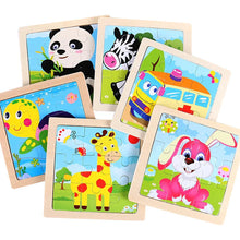 将图片加载到图库查看器，11cm/4.33in Kids Wooden Jigsaw Puzzle Games Cartoon Animal Vehicle Pattern Children Montessori Educational Toys
