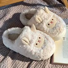 Load image into Gallery viewer, Winter Cartoon Plush Slippers Warm Fluffy Faux Fur Sheep Design Indoor Home Couple Cotton Slippers for Men And Women
