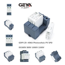 Load image into Gallery viewer, GEYA GSP9 Photovoltaic DC SPD 2P 600V 1000V 20KA~40KA Surge Protector Protective Device Lightning Protection Din Rail T1+T2
