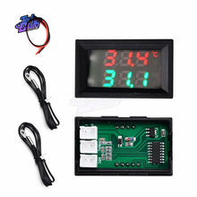 Load image into Gallery viewer, DC 4-28V 5V 12V 0.28 inch LED Display Dual Voltmeter Digital Temperature Sensor Thermometer With NTC 10K 3950 Probe Cable
