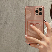 将图片加载到图库查看器，Transparent Card Slot Holder Case for iPhone 13 11 12 14 Pro Max Mini Clear Shockproof Soft Wallet Cover Clear Phone Case with Card Holder Slim Protective Soft Shock Absorbing Case with Card Holder

