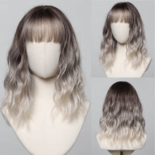 将图片加载到图库查看器，Short Wavy Wine Red Synthetic Wigs for Women Curly Lolita Wigs With Bangs Shoulder Length Wigs Natural Looking Daily Cosplay
