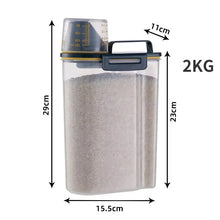 Load image into Gallery viewer, Airtight Pet Food Storage Container with Measuring Cup – 1.5kg/2kg Plastic Dog &amp; Cat Food Pail, Moisture-Proof Sealed Jar
