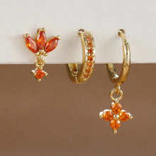 Load image into Gallery viewer, 3PCS Zircon Flower Dangle Earrings – Orange &amp; Blue Stainless Steel Set
