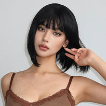 Load image into Gallery viewer, Short Straight Bob Wigs for Women Black Brown Synthetic Natural Hair Wig with Bangs Heat Resistant Cosplay Daily Use Hair
