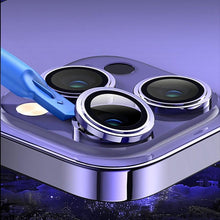 Load image into Gallery viewer, 9H Tempered Glass Camera Cover Screen Protector Metal Ring Decoration Accessories For iPhone 14 13 Pro Max Metal Camera Lens Ring Glass Camera Lens Protectors for iPhone 14 13mini 13pro 14plus 14pro Camera Film
