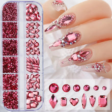 Load image into Gallery viewer, 12 Grids Mixed Nail Rhinestones - SS6-SS30 Flat-Back Glass Gems for Nail Art
