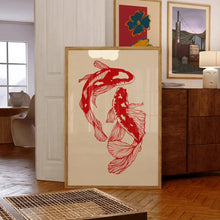 Load image into Gallery viewer, Japanese Red Koi Fish Canvas Wall Art Minimalist Poster
