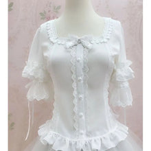 Load image into Gallery viewer, New Half Flare Sleeve Women's White Blouse Sweet Square Collar Button Down Shirt by Yiliya
