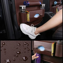 Load image into Gallery viewer, Car Seat Back Organizer with Foldable Table Tray – PU Leather Storage
