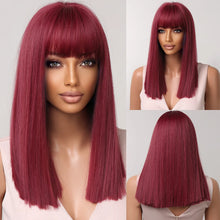 将图片加载到图库查看器，Short Straight Synthetic Wigs for Women Blonde to Brown Ombre Bob Wigs with Bangs Daily Cosplay Party Heat Resistant Fake Hair
