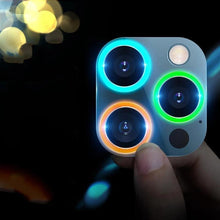 Load image into Gallery viewer, 9H Tempered Glass Camera Cover Screen Protector Metal Individual Ring For iPhone Phone Glitter Camera Lens Protector Film For iPhone 14 13 12 11 Pro Max Luminous Lens Metal Glass Protective Cover

